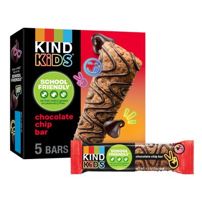 KIND Kids Snacks, Chocolate Chip Bar, Tree Nut Free, Peanut Free, Gluten Free, Whole Grains and Oats, 5g Protein, 5 Count