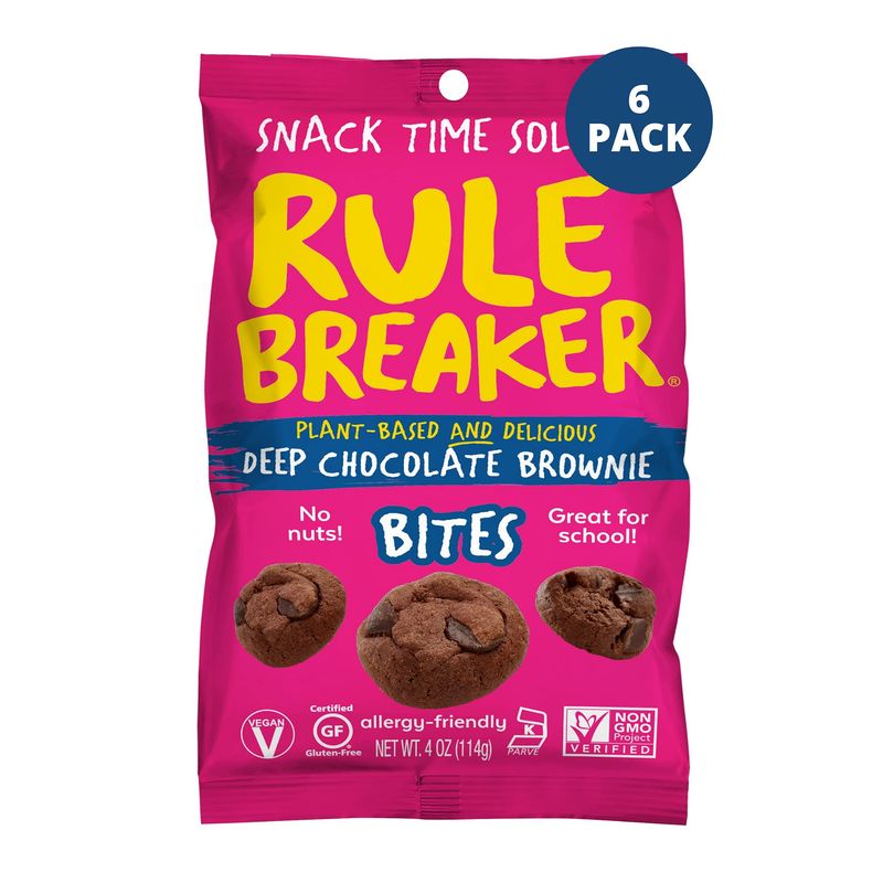 Rule Breaker Snacks Vegan Gluten Free | Chocolate Chip Brownie Cookie Bites | Plant-Based, Dairy, Nut, Soy, Allergen Free, Kosher | Soft-Baked School Snacks for Kids and Adults (Pack of 6)