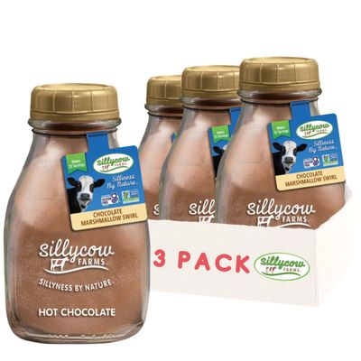Sillycow Farms Hot Chocolate Marshmallow Swirl Mix Rich Cocoa Delight Gluten Free Non GMO Dairy Free Indulgence with Pure marshmallow Swirl Flavor Reusable Packaging 16.9 oz Glass Bottle Pack of 3