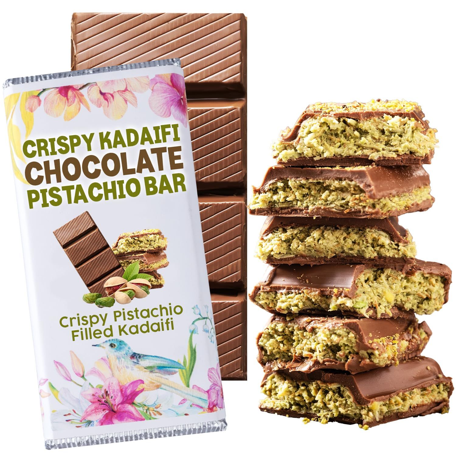 Dubai Chocolate Kunafa Pistachio Bar- 7oz - Exclusive Handmade Luxury Dessert, Perfect for Gifting, Fresh Daily Production