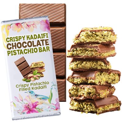 Dubai Chocolate Kunafa Pistachio Bar- 7oz - Exclusive Handmade Luxury Dessert, Perfect for Gifting, Fresh Daily Production