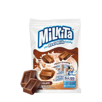 Milkita Creamy Shake Candy Bag, Gluten Free Chewy Candies with Calcium &amp; Real Milk, Zero Trans Fat, Low-Sugar, Chocolate Flavor, 25 Pcs
