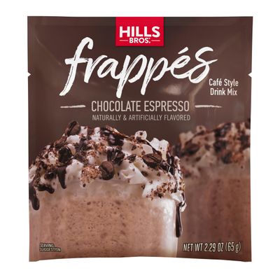 Hills Bros. Frapps, Chocolate Espresso Drink Mix, Gluten Free, Kosher Certified, Easy to Make, Rich and Decadent, 2.3 oz ( Pack of 12 )