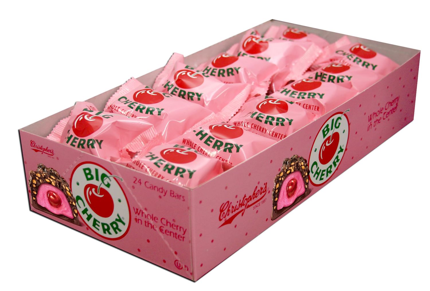 Adams &amp; Brooks, Inc. Big Cherry Bar Cherry Cordials, Chocolate Cherry Cordials, Chocolate Covered Cherries, Chocolate and Cherry Candy Bar with a Whole Cherry Center 1.75 Ounce (24 Pack)