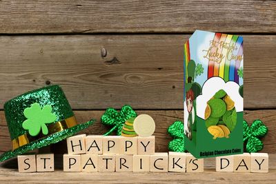Fruidles St. Patrick's Day White Chocolate in Green and Gold Coin Foils, Belgian Milk Chocolate in St. Patrick's Theme Box, Kosher Certified Dairy (2 Pounds)