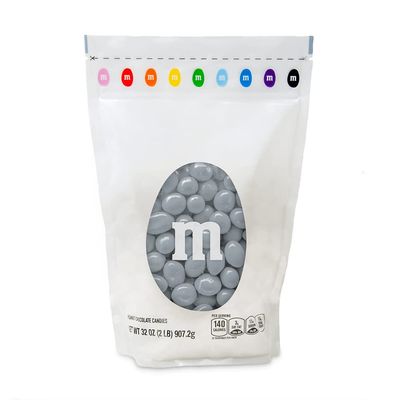 M&amp;MS Peanut Silver Chocolate Candy - 2lbs of Bulk Candy in Resealable Pack for Candy Buffet, Birthday Parties, Theme Meetings, Candy Bar, Sweet Stuff for DIY Party Favors or Edible Decoration