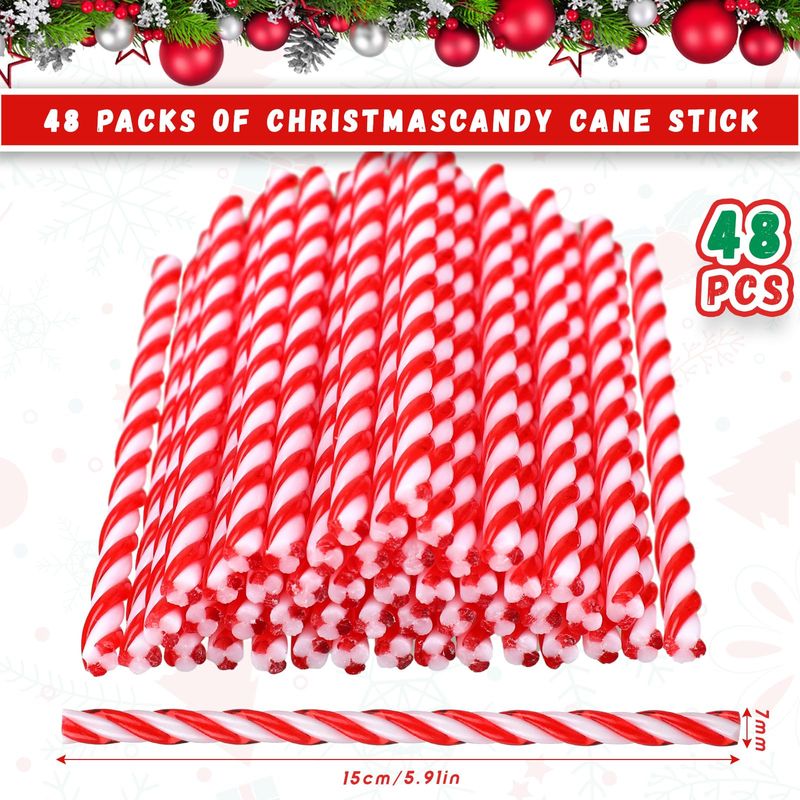 Glimin 48 Pcs Christmas Candy Cane Sticks Ornament for Hot Chocolate and Coffee Christmas Candy Cane Hot Coco Bar Party Supplies Candy Cane Accessories Stocking Gift Stuffers (Red, White)