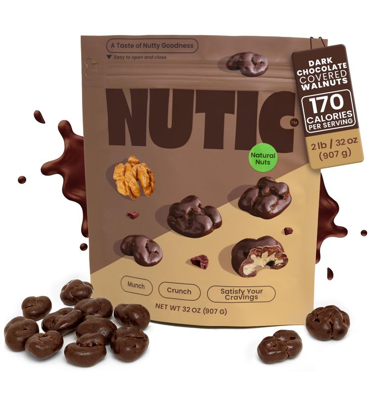 Nutic Dark Chocolate Covered Walnuts - 2 Lb, Premium Roasted Walnuts Drenched in Rich Dark Chocolate, Irresistible Gourmet Treats for Snacks &amp; Gifts, Made in USA - (Pack of 1)