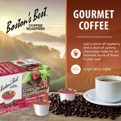 Bostons Best Coffee - Chocolate Raspberry Flavored Coffee, Medium Roast Gourmet Coffee, Compatible with Keurig Coffee Maker, 1 Count (72 Single Serve Cups)