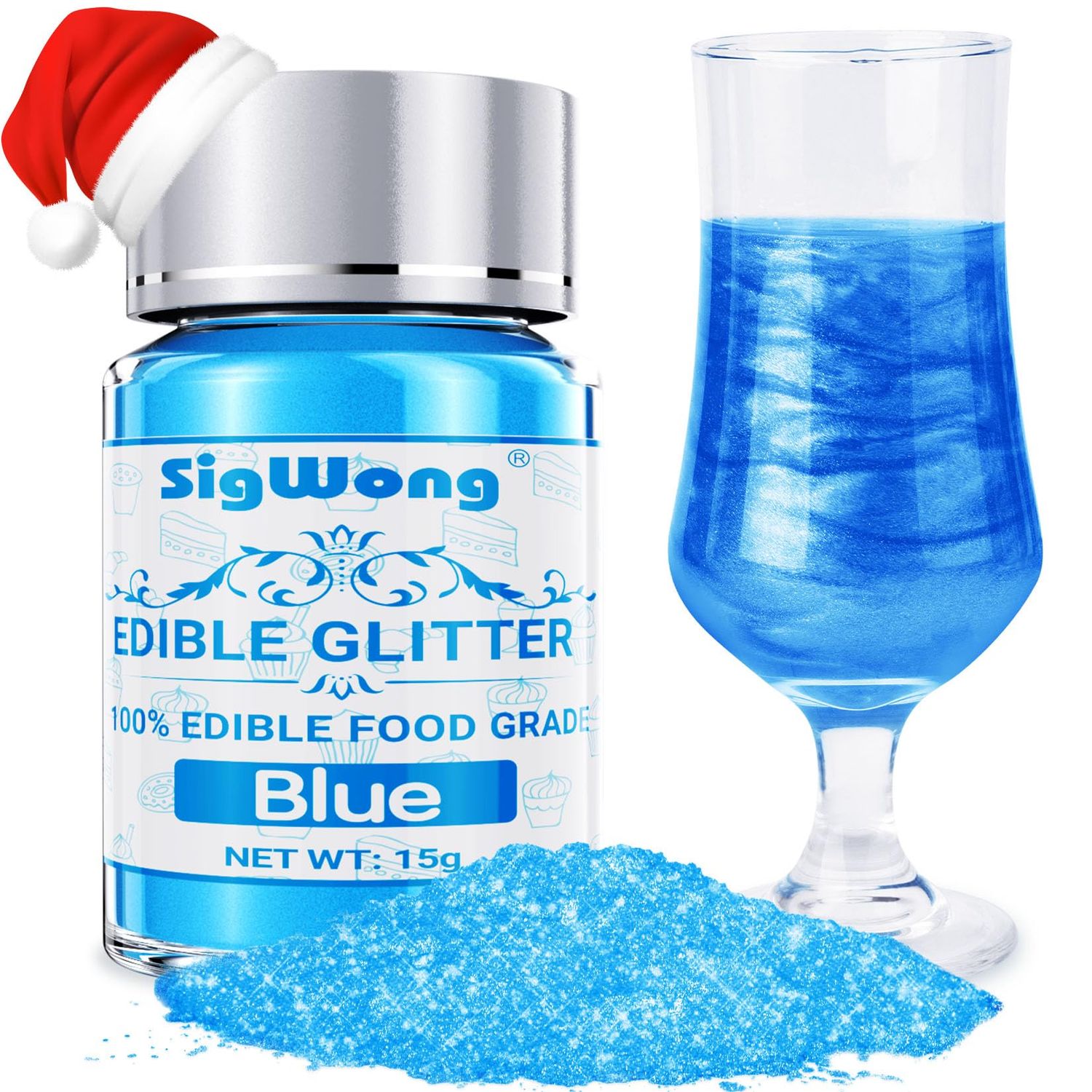 Edible Glitter, 15g Blue Luster Dust Edible Powder Glitter, Food Grade Metallic Food Decorating Sprinkle Glimmery Dust for Drinks Wine, Powder Glitter for Fondant, Chocolate, Candy, Cookie, Vegan