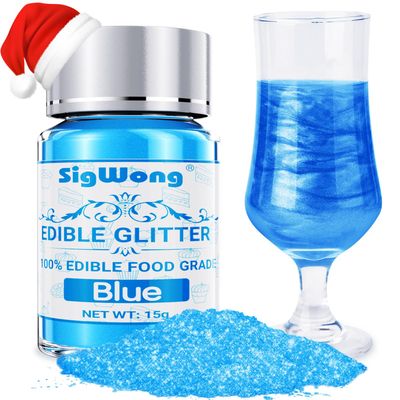 Edible Glitter, 15g Blue Luster Dust Edible Powder Glitter, Food Grade Metallic Food Decorating Sprinkle Glimmery Dust for Drinks Wine, Powder Glitter for Fondant, Chocolate, Candy, Cookie, Vegan