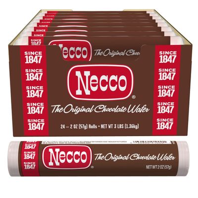 Chocolate Necco Wafers Candy, 24 Pack (2 Ounce Rolls Each), The Original Candy Wafer