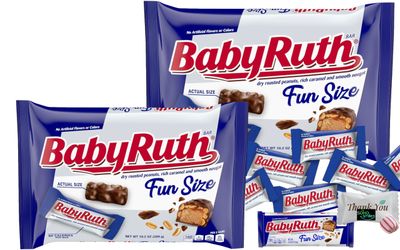 Baby Ruth Chocolate Bars, Fun Size, Individually Wrapped, 10.2 0z Bag (2 Pack) Great for Holidays, Birthday Party, Thanks Giving Christmas | Bundled with a Soko Smiles Thank You Mint.