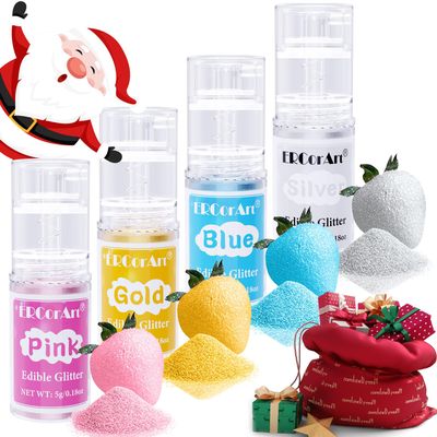 Edible Glitter Spray - 4 Color Edible Glitter for Drinks, Food Grade Edible Luster Dust, Cake Decorating Shimmering Glitter, Metallic Powder Glitter for Baking, Chocolate, Candy, Icing - 5g Each
