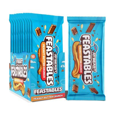 Feastables by MrBeast Peanut Butter Milk Chocolate Crunch KING Size Chocolate Bar, 2.1oz (60g), 10 count