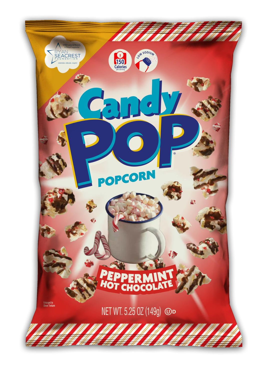Snack Pop Candy Coated Popcorn, Peppermint Hot Chocolate, 5.25oz Bags, Pack of 12
