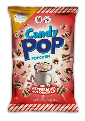 Snack Pop Candy Coated Popcorn, Peppermint Hot Chocolate, 5.25oz Bags, Pack of 12