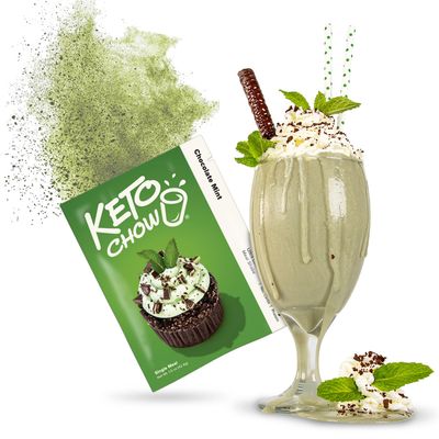 Keto Chow Chocolate Mint - Keto Meal Replacement Shake Powder - Nutritionally Complete - Low Carb - Delicious Easy Meal Substitute - Protein Rich You Choose The Fat - Single Meal Sample