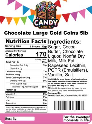 Chocolate Large Gold Coins 5lb Bag