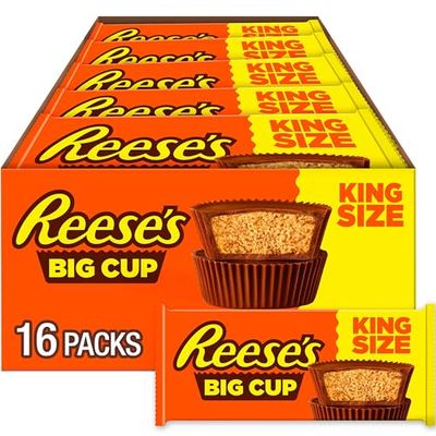REESE&#39;S Big Cup Milk Chocolate King Size Peanut Butter Cups, Candy Packs, 2.8 oz (16 Count)