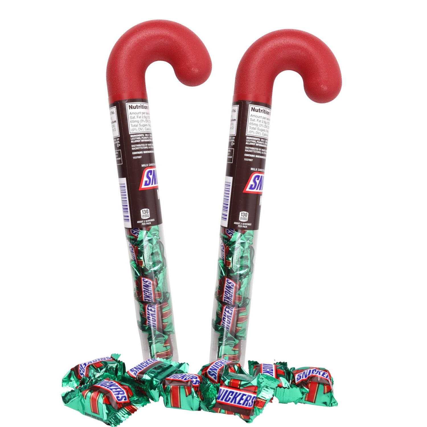 Sweetzo 2024 Christmas Mini Snickers in Candy Cane Tube, Individually Wrapped Bite Size Pieces, Holiday Stocking Stuffer Chocolates, 2.14 Ounces (Pack of 2)