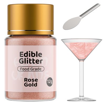 Jelife Rose Gold Edible Glitter for Drinks Cocktails - 12 Grams Vegan Shimmering Champagne Drink Glitter Metallic Glimmer Brew Luster Dust Beverages Food Color Powder for Cake Decorating, Chocolates