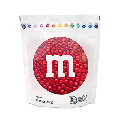 M&amp;MS Red Milk Chocolate Candy, 5lbs of M&amp;M&#39;S in Resealable Pack for Candy Bars, Birthday Parties, 4th of July, Christmas, Valentine&#39;s Day, Dessert Tables &amp; DIY Party Favors