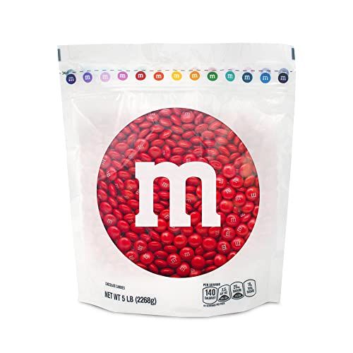 M&amp;MS Red Milk Chocolate Candy, 5lbs of M&amp;M'S in Resealable Pack for Candy Bars, Birthday Parties, 4th of July, Christmas, Valentine's Day, Dessert Tables &amp; DIY Party Favors