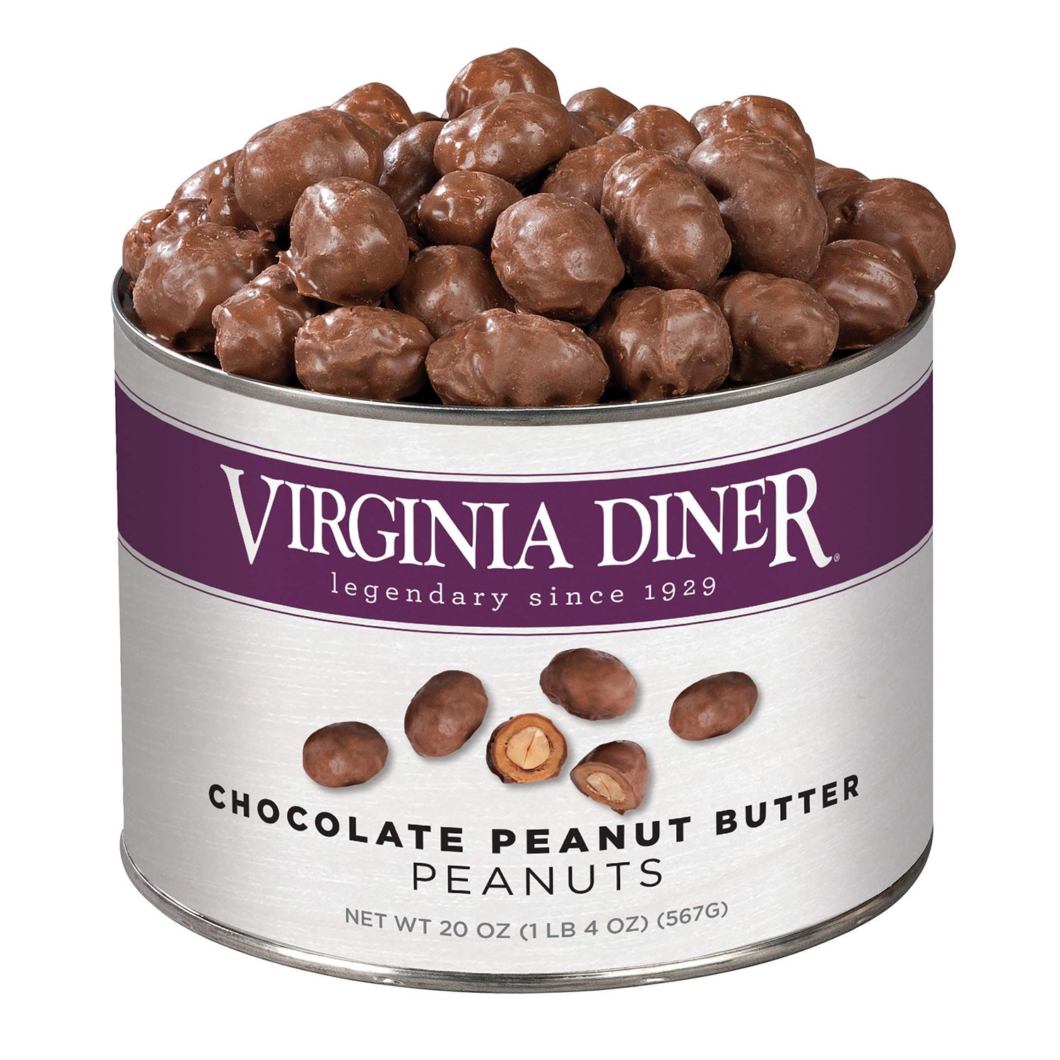 Virginia Diner - Gourmet Natural Extra Large Chocolate Peanut Butter Covered Virginia Peanuts, 20 Ounce Tin