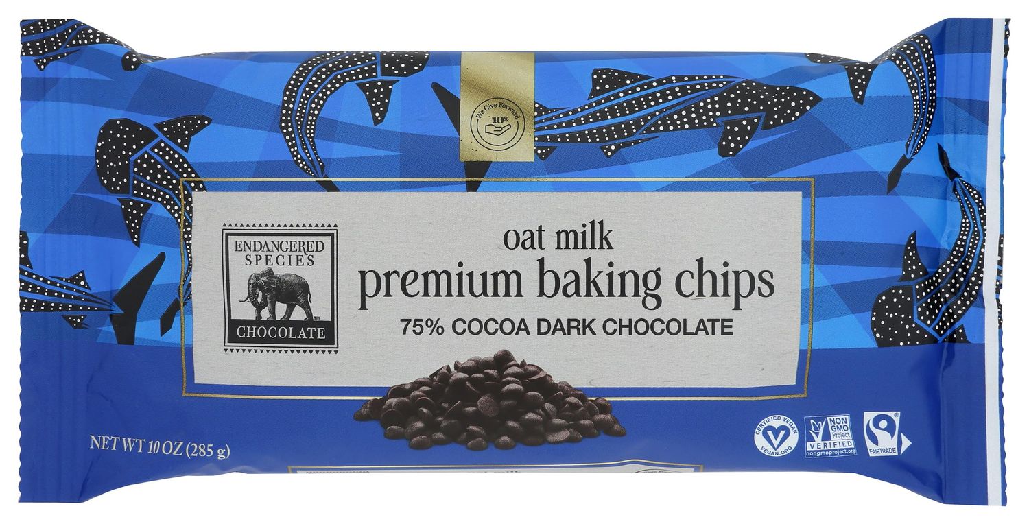 Endangered Species 75% Cocoa Oat Milk Dark Chocolate Baking Chips, Non GMO, 10 Ounces (Pack Of 6)