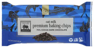 Endangered Species 75% Cocoa Oat Milk Dark Chocolate Baking Chips, Non GMO, 10 Ounces (Pack Of 6)
