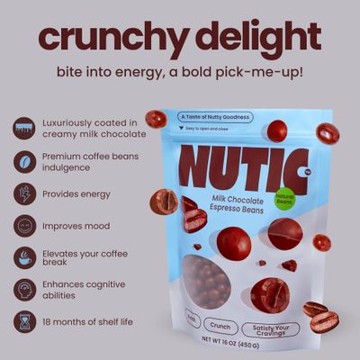 Nutic Gourmet Milk Chocolate Espresso Beans - 1LB, Roasted Coffee Beans Covered in Milk Chocolate - Bulk Chocolate Espresso Candy (Pack of 1)