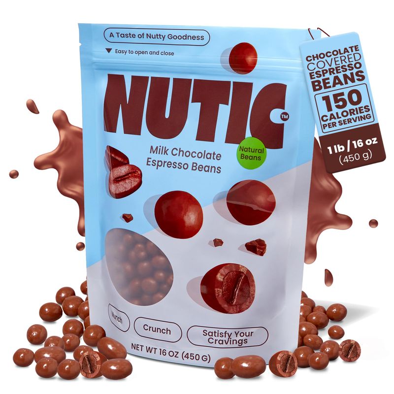 Nutic Gourmet Milk Chocolate Espresso Beans - 1LB, Roasted Coffee Beans Covered in Milk Chocolate - Bulk Chocolate Espresso Candy (Pack of 1)