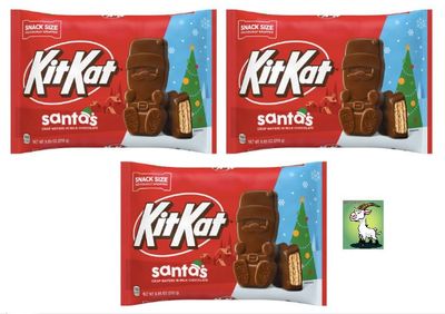Kit Kat Milk Chocolate Wafer Snack Size Santas, Christmas Candy Bag, (26.55 total ounces) Angry Goat Goods fridge decoration included.