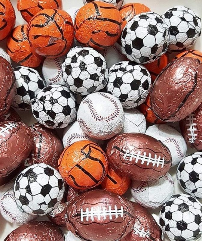 Foiled Sports Balls Premium Solid Milk Chocolate Mixed - Baseballs, Basketballs, Footballs, Soccer Balls - 2 Lb Bag - 166 Pcs