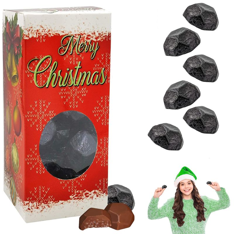 Fruidles Christmas Coal Chocolate Milk Double Crispy Coal, Party Bag Fillers, Individually Wrapped Foils, Kosher Certified (45 Count (1 Pound))