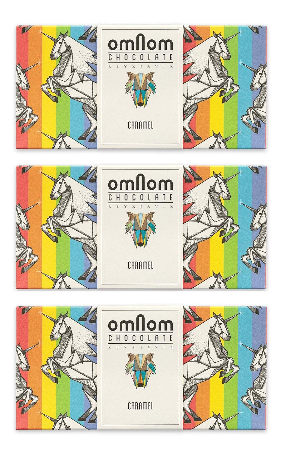 OmNom Caramel + Milk Pride Bar | Icelandic Bean To Bar Chocolate by OMNOM CHOCOLATE REYKJAVIK | 3 x 60g Bar