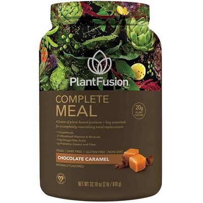 PlantFusion Complete Meal Replacement Shake - Plant Based Protein Powder with Superfoods, Greens &amp; Probiotics - Vegan, Gluten Free, Soy Free, Non-Dairy, No Sugar, Non-GMO - Chocolate Caramel 2 lb