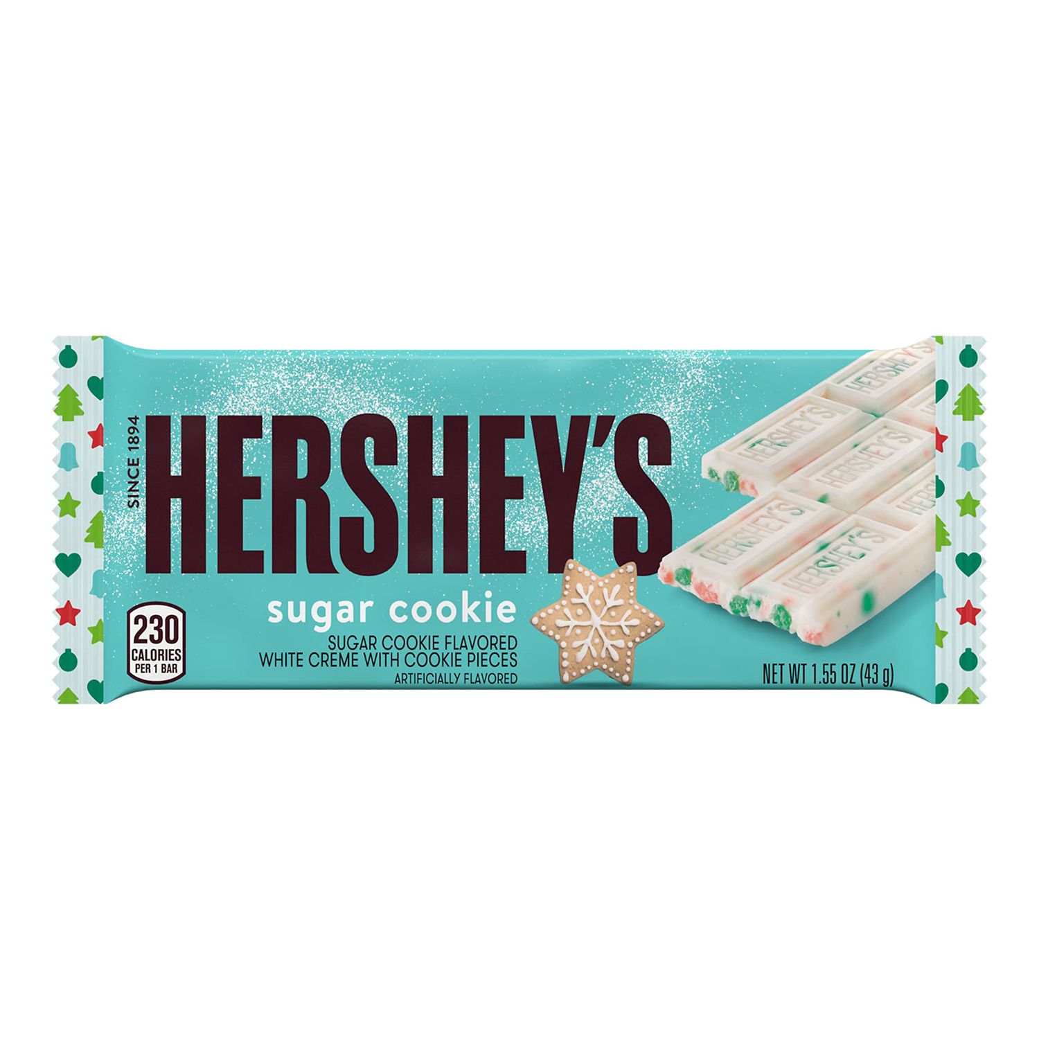 HERSHEY&#39;S Sugar Cookie Flavored White Creme, Christmas Candy Bar, 1.55 oz