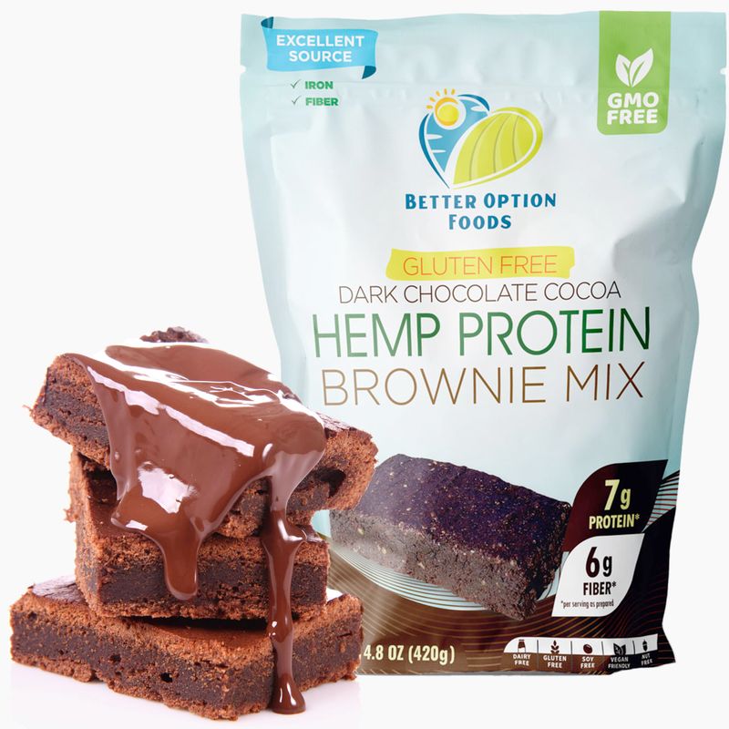 Hemp Protein Brownie Mix - Plant Based Protein Powder with Dark Cocoa &amp; Natural Cane Sugar - Vegan-Friendly, Zero Gluten &amp; Dairy, Chocolate Brownies Baking Mix by Better Option Foods, 14.8 oz