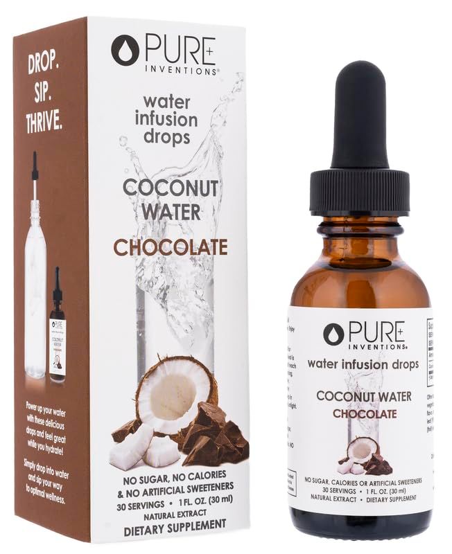 Pure Inventions Coconut Water - Chocolate Coconut - Water Infusion Drops - No Sugar, Calories, or Artificial Sweeteners - 30 servings - 1oz each