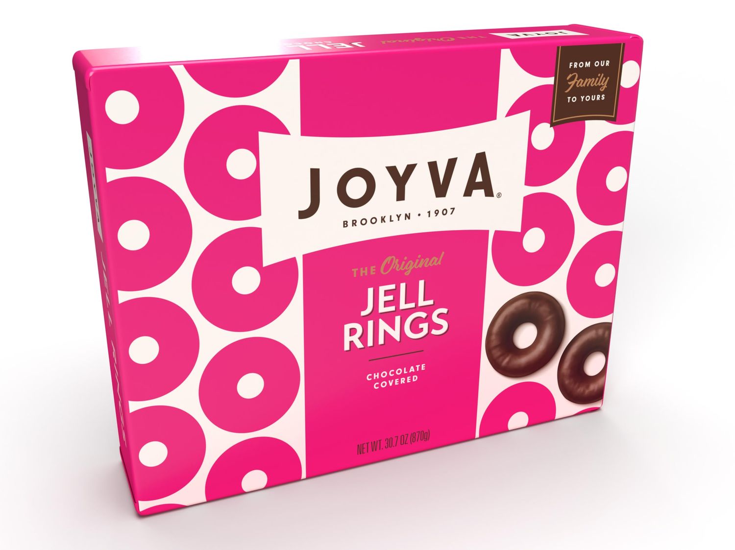 Joyva Jell Rings | Gift Box of 60 Sweet Jell Center Rings with Smooth Dark Chocolate Coating | 807g, 30.7oz