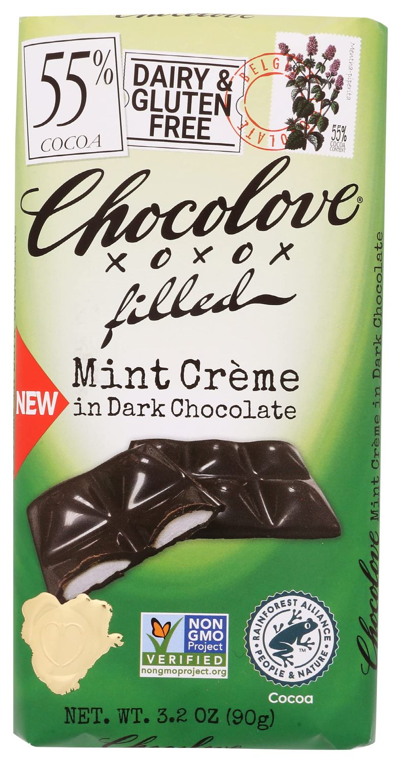 Chocolove Filled Mint Crme in Dark Chocolate, Dairy Free, Gluten Free &amp; Non-GMO, 3.2 Oz (Pack of 10)