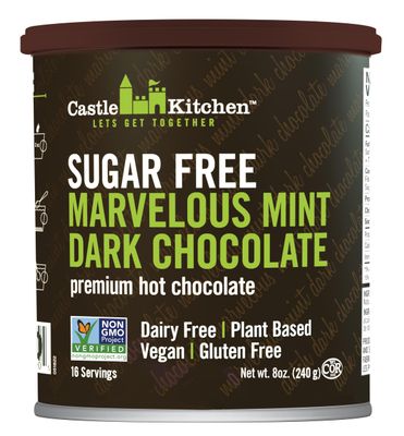 Castle Kitchen Sugar Free Marvelous Mint Premium Dark Hot Chocolate Mix with Monkfruit (8 oz) - Vegan, Dairy Free, Plant Based - Keto &amp; Diabetic - Mix with Milk Substitute - Good Source of Fiber
