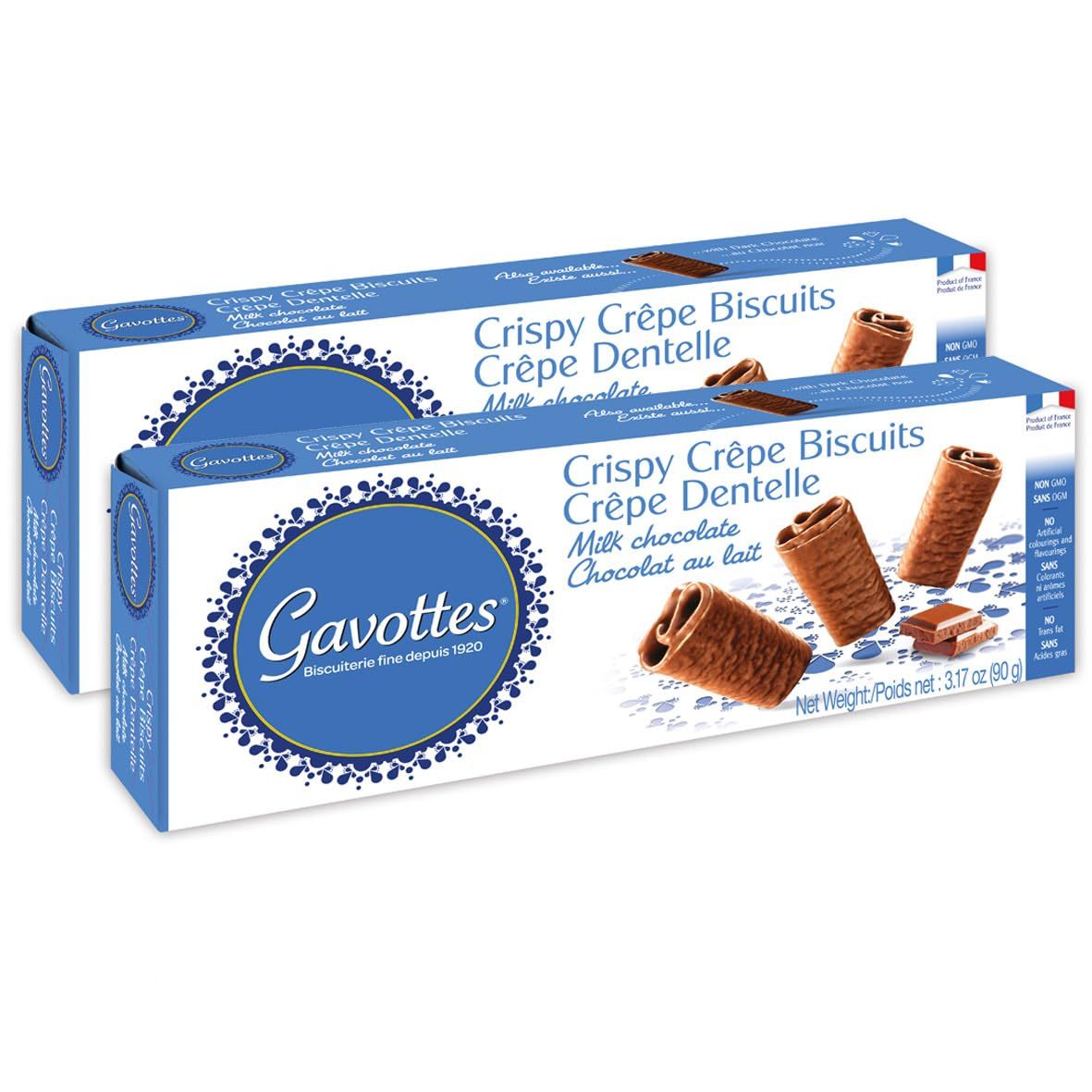 Gavottes French Milk-Chocolate-Covered Mini Crispy Crepes 2 Pack | Ready to eat Crispy Crepes | Gavottes Crispy Crepes From France | Mini Chocolate Covered Crispy Crepes (2 Packs of 18 | 2x3.17oz/90g)