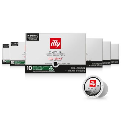 Illy Coffee K Cups - Coffee Pods For Keurig Coffee Maker - Forte Dark Roast - Toasted Bread &amp; Dark Chocolate - Rich, Flavorful &amp; Strong Flavor Pods of Coffee - No Preservatives - 10 Count, 6 Pack