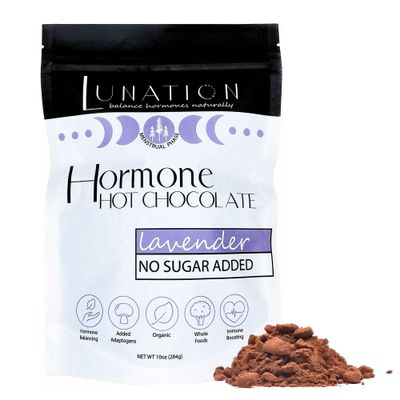 Lunation Hormone Hot Chocolate | Organic Cacao Powder and Supporting Adaptogens | Female Cycle Syncing Ingredients | Reishi &amp; Turkey Tail Mushrooms | Menstrual Phase | 10 OZ | Pack of 1 (Lavender)