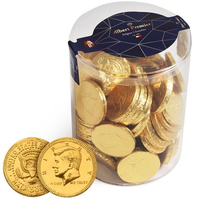 Albert Premier Belgian Chocolate Coins - 96 Individually Wrapped Gold Coins, Kosher Certified Milk Chocolate Treats - For Holidays, Celebrations, Easter Candy, and Gifting