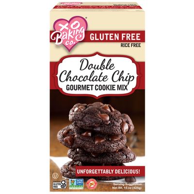 XO Baking Co. Gluten Free Double Chocolate Chip Gourmet Cookie Mix; Non-GMO; Kosher; Rice Free; Dairy Free; Peanut Free; No Preservatives; No Artificial Flavors or Colors, 15oz