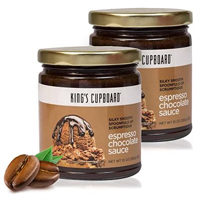 King&#39;s Cupboard Espresso Chocolate Sauce - Perfect Hot Fudge Sauce for Topping Ice Cream &amp; Desserts, Chocolate Coffee Drizzle, Baking, Fondue, Ganache - Gluten-Free, Kosher, All Natural 10 oz - Pack 2